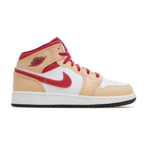 Air Jordan 1 Mid GS Light Curry Cardinal Red