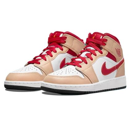 Air Jordan 1 Mid GS Light Curry Cardinal Red