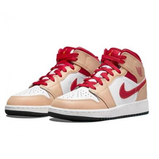 Air Jordan 1 Mid GS Light Curry Cardinal Red